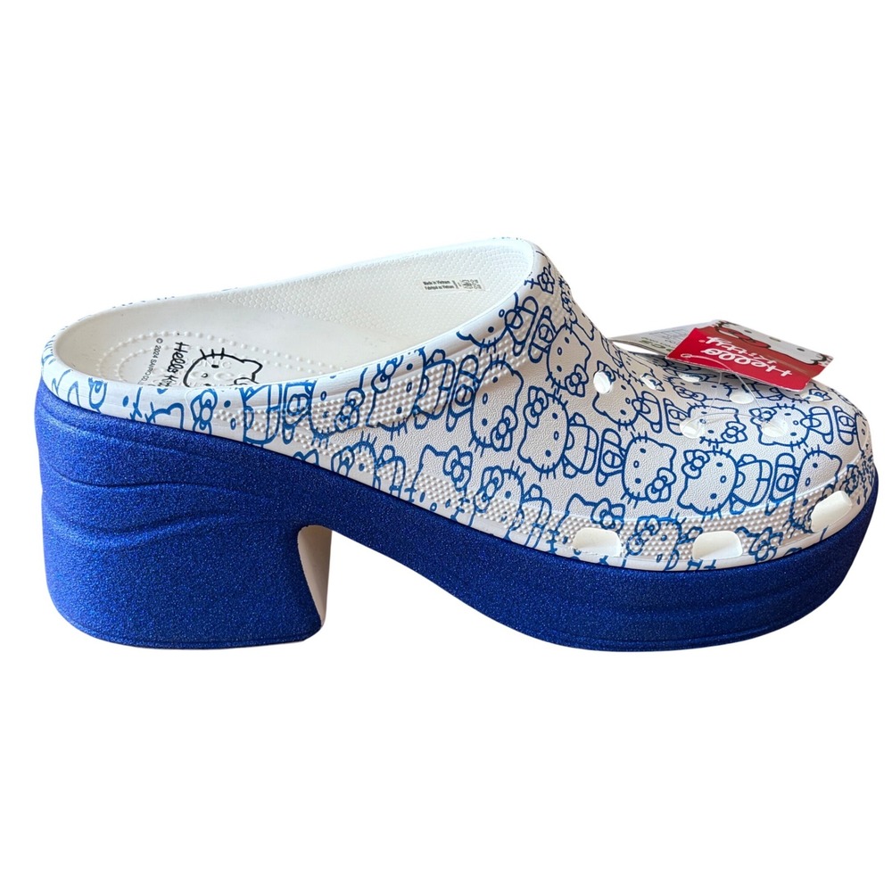 Crocs Hello Kitty Siren Clog Blue Glitter Platform Sandals‎ Womens EU 45 NEW